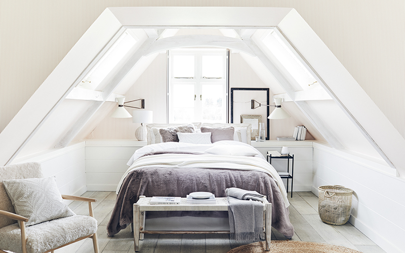 White attic bedroom.